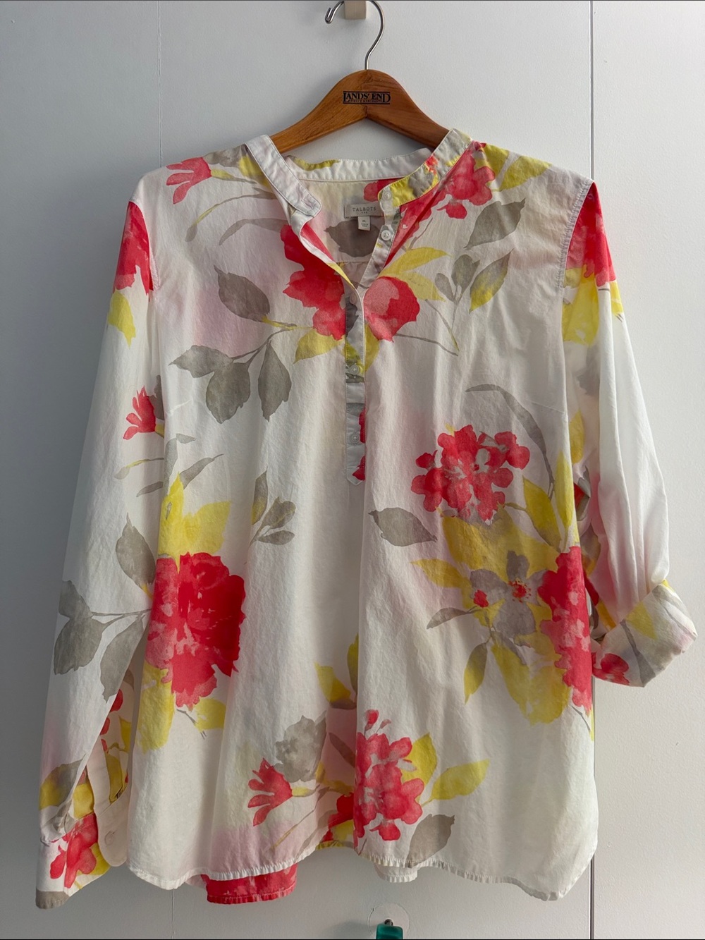 Talbots White Tunic with Pink and Yellow Floral Print